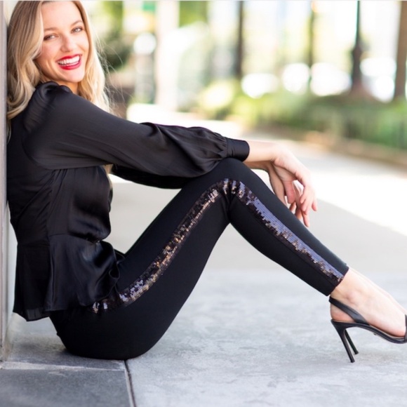 Spanx Perfect Black Pant with Sequin Tuxedo stripe - Picture 1 of 10